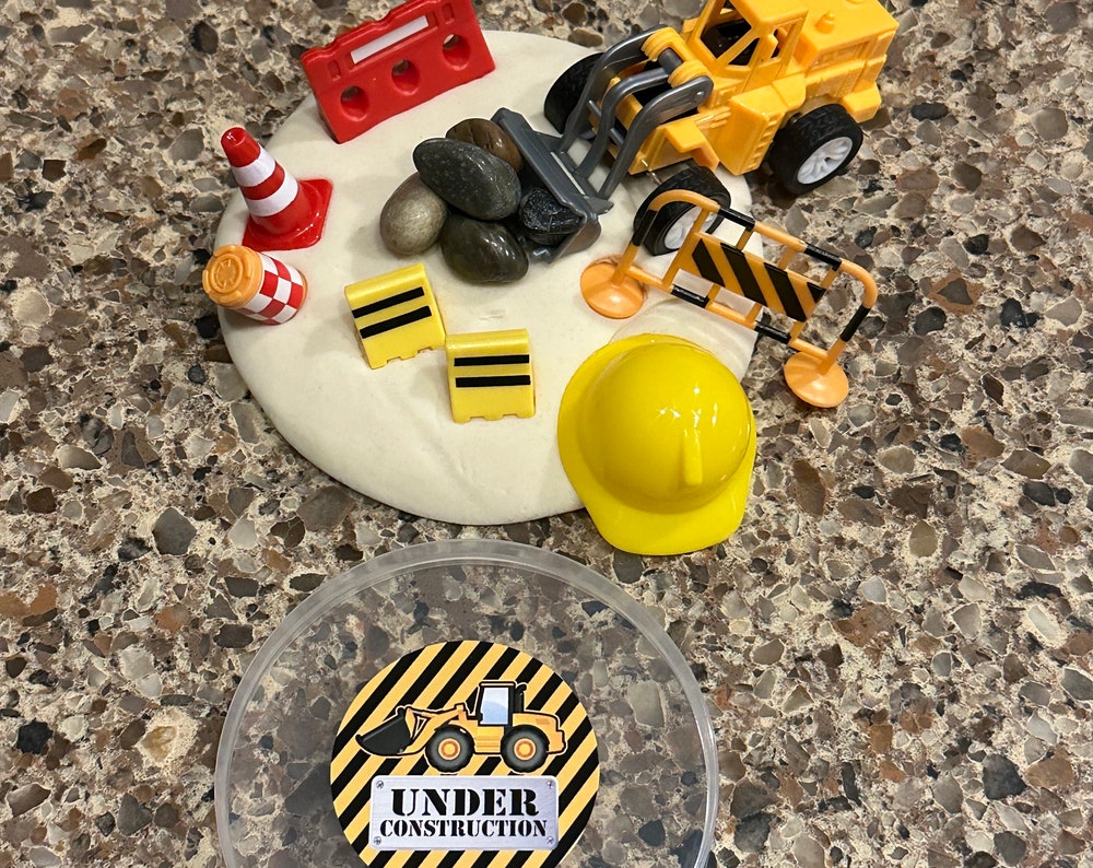 Organic construction truck playdough sensory jar
