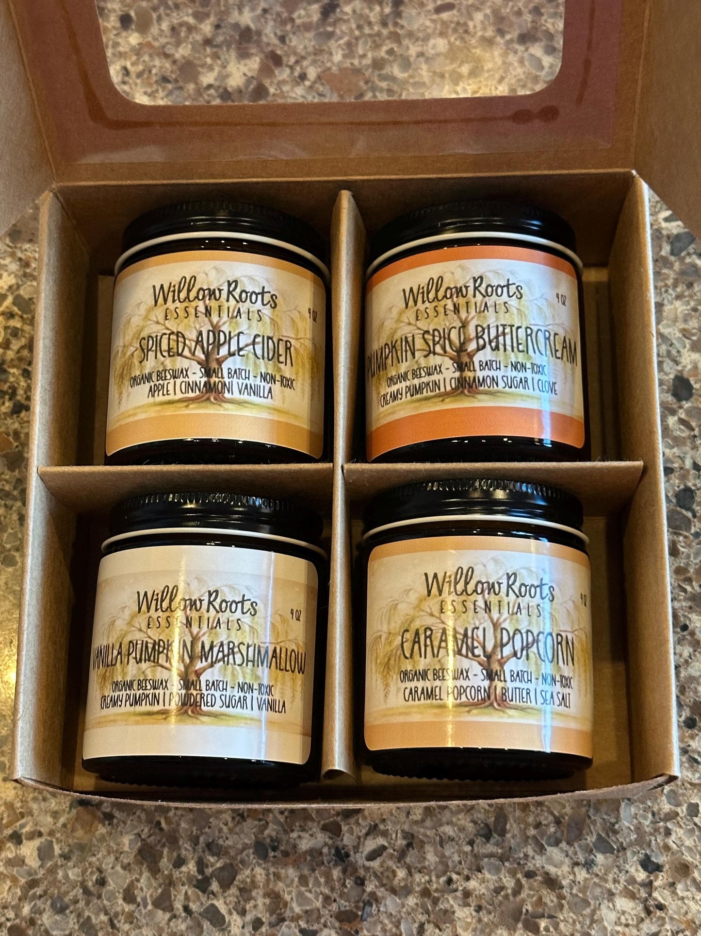 Pure Organic Beeswax Candle Fall Gift Box Set of 4 (4oz) candles of your choice - Clean ingredient, non-toxic candles - NEW FALL CANDLES