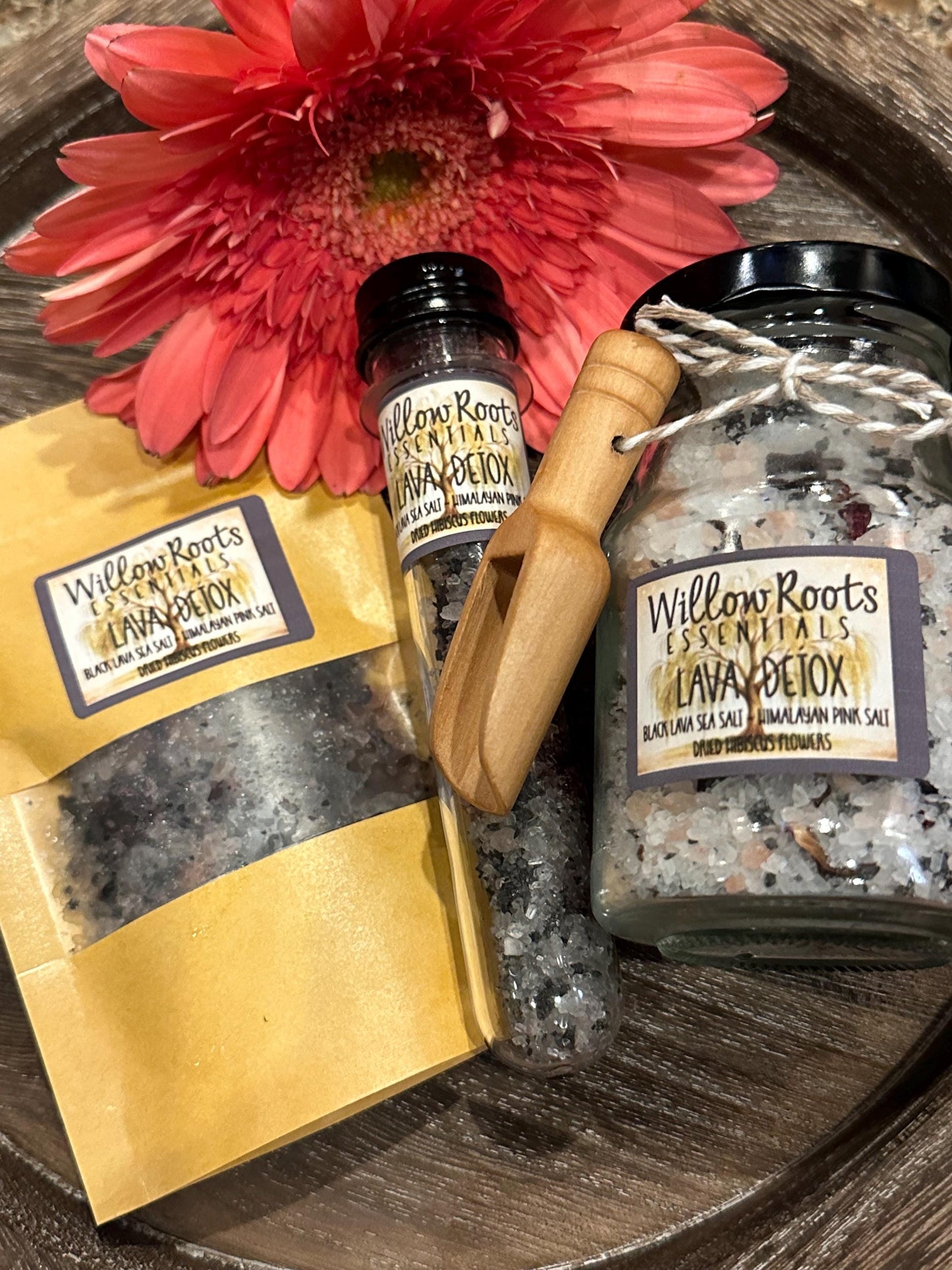 Organic bath salt tube, bath packet pouch, bath salt glass jar