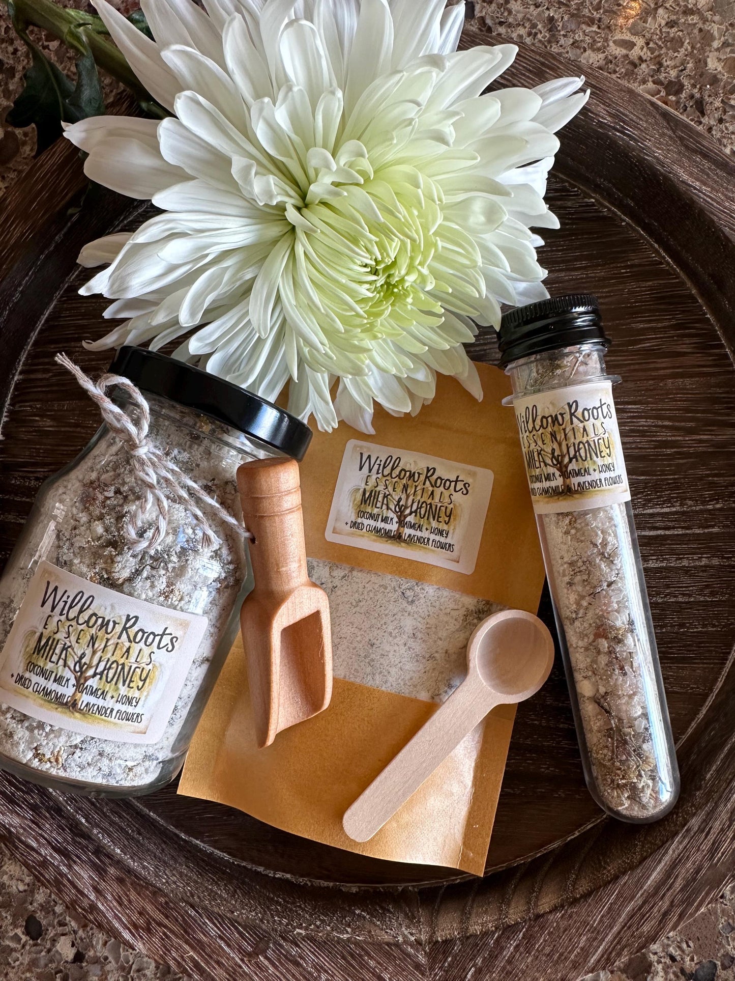 Organic bath salt tube, bath packet pouch, bath salt glass jar