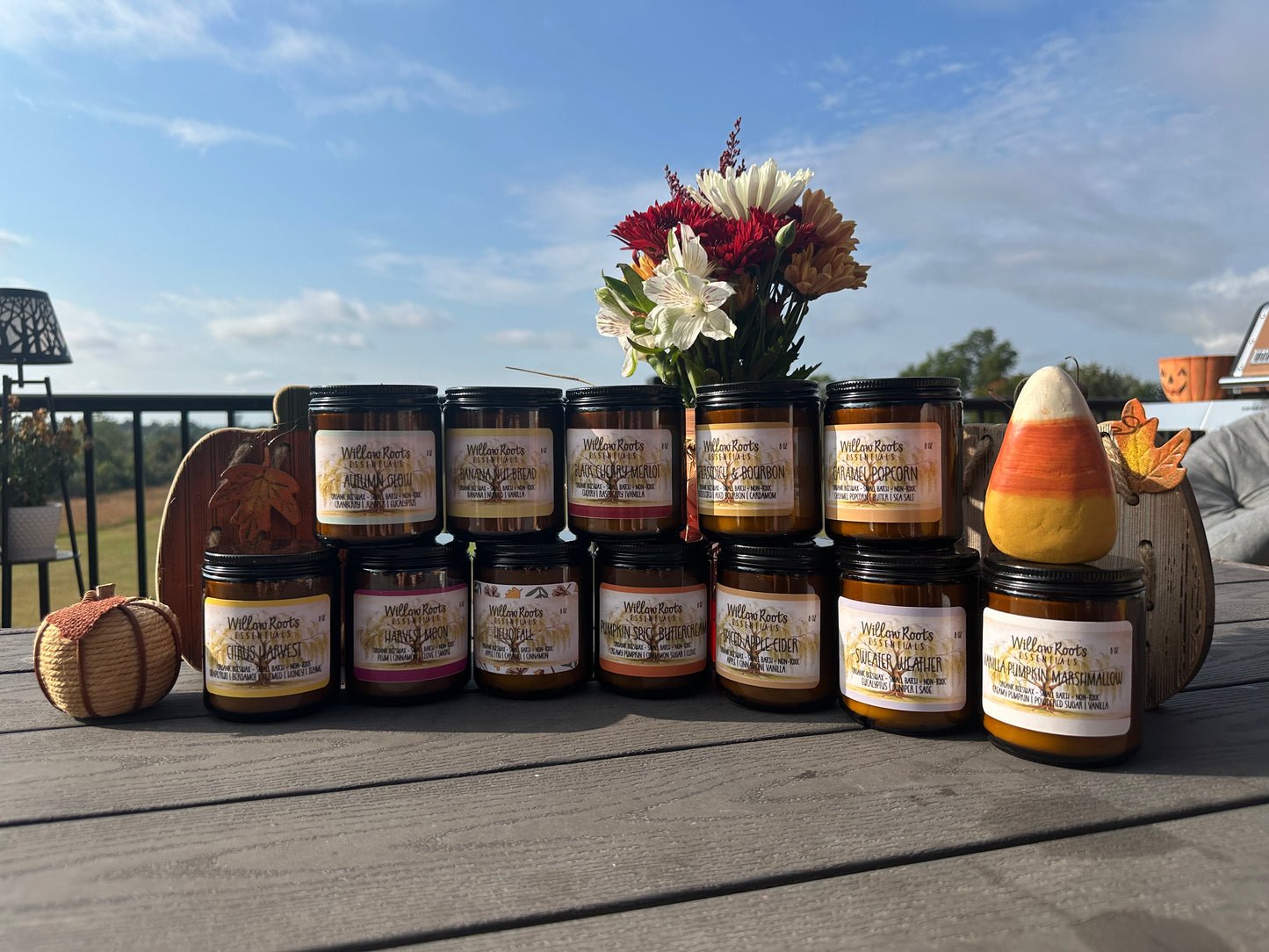 Pure Organic Beeswax Candle - Clean ingredient, non-toxic candles - wax bee, leaf, pumpkin, & flower charms - NEW FALL CANDLES