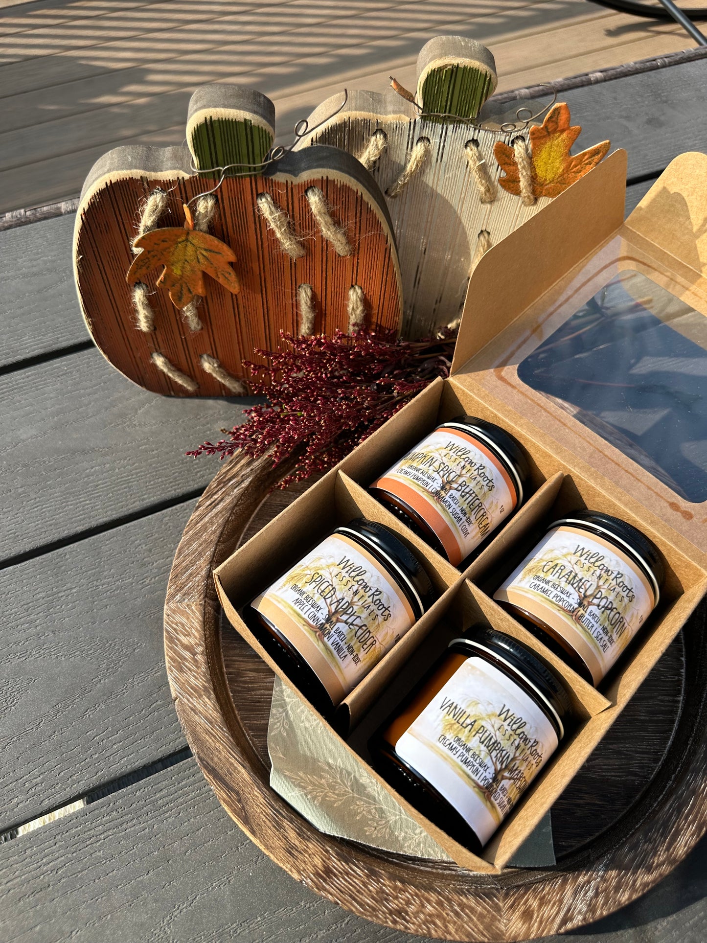 Pure Organic Beeswax Candle Fall Gift Box Set of 4 (4oz) candles of your choice - Clean ingredient, non-toxic candles - NEW FALL CANDLES