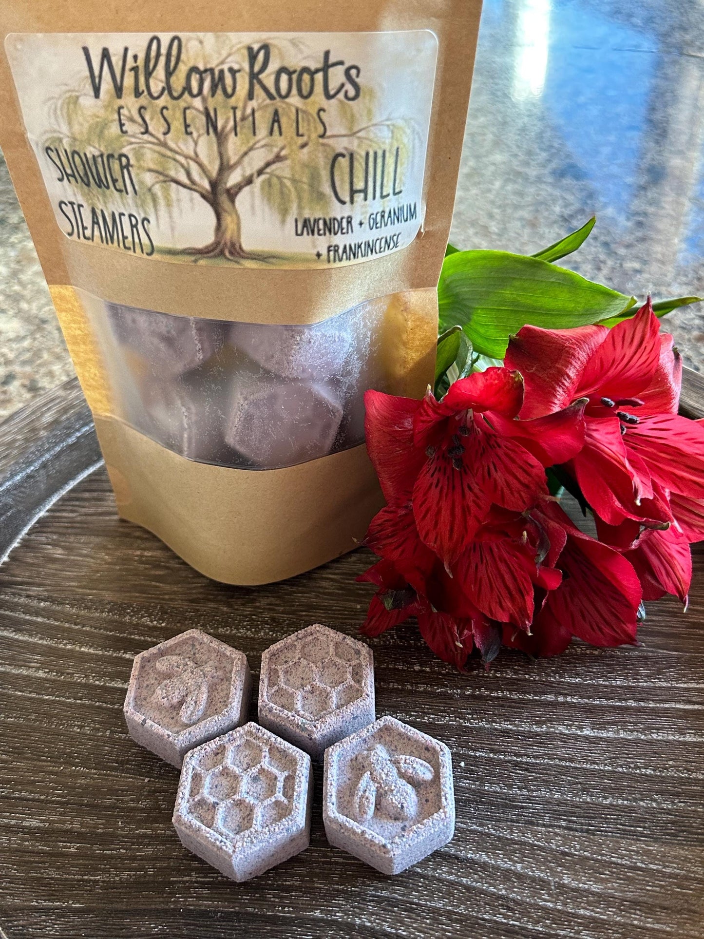 Organic mini shower steamers - 8 pack gift boxes & 6 oz bags w/ steamer dish option
