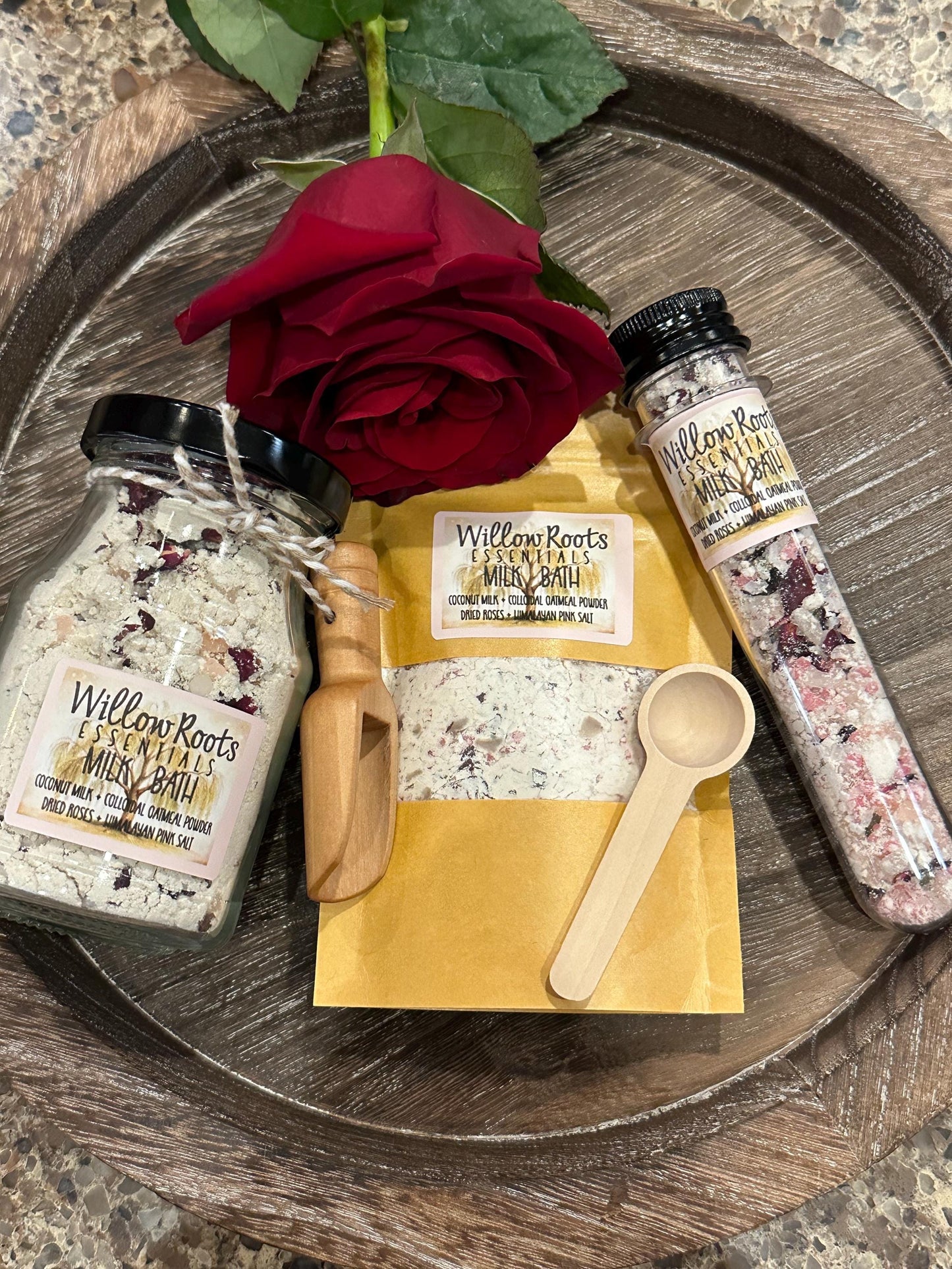 Organic bath salt tube, bath packet pouch, bath salt glass jar