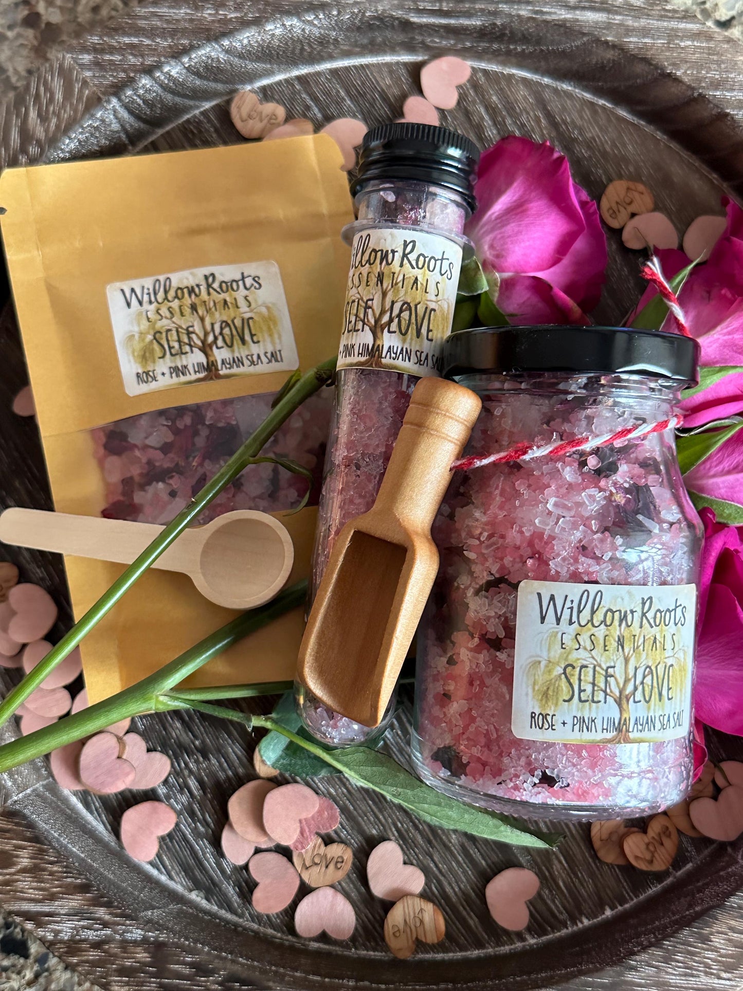 Organic bath salt tube, bath packet pouch, bath salt glass jar