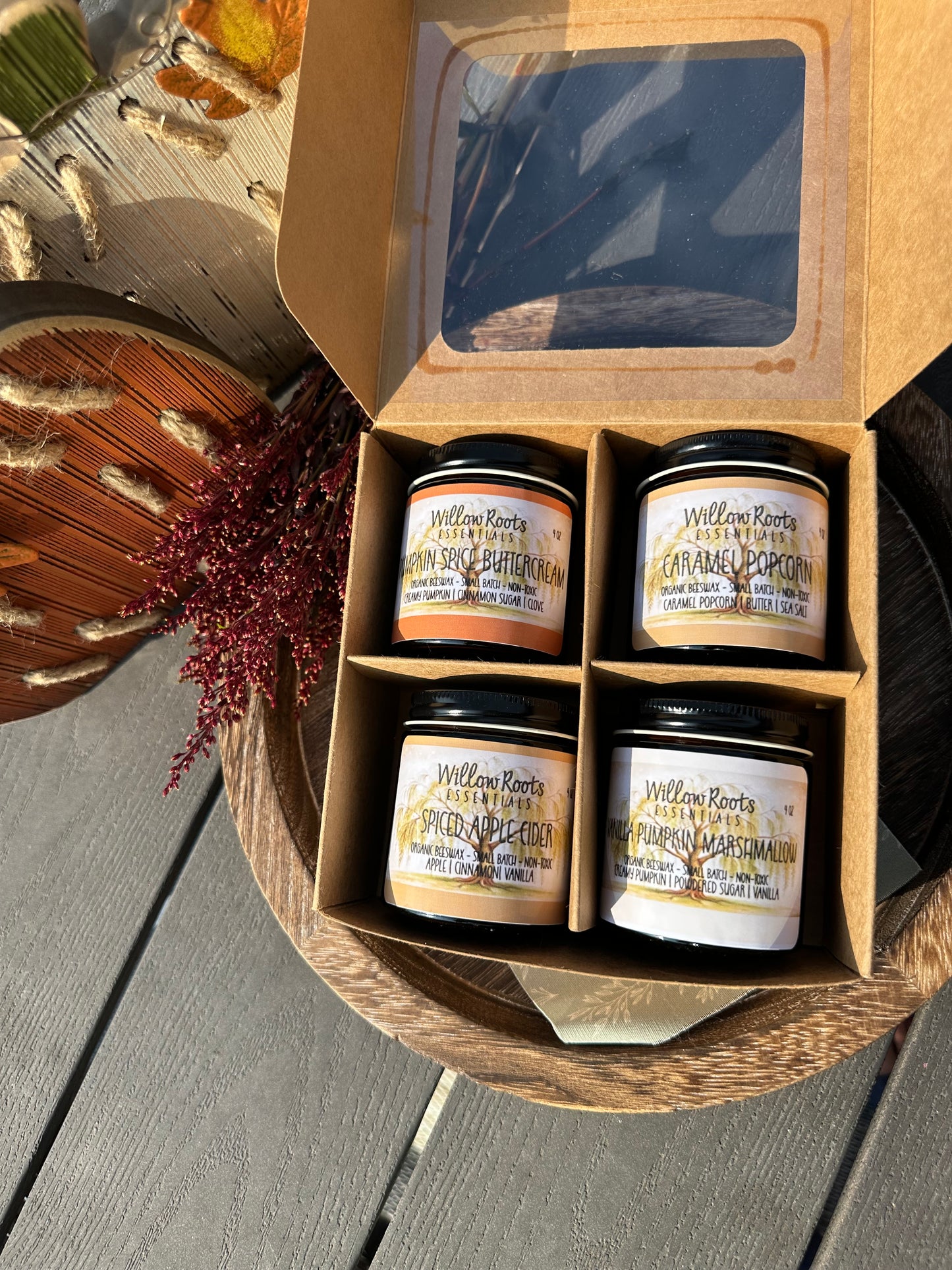 Pure Organic Beeswax Candle Fall Gift Box Set of 4 (4oz) candles of your choice - Clean ingredient, non-toxic candles - NEW FALL CANDLES