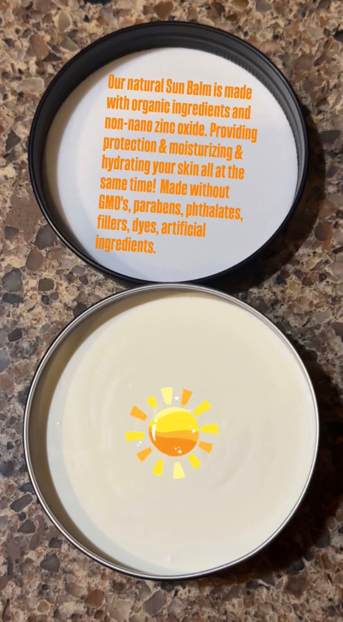 SUN BALM -Organic non-nano zinc oxide sun care balm - rubs in nicely, no white residue left on skin