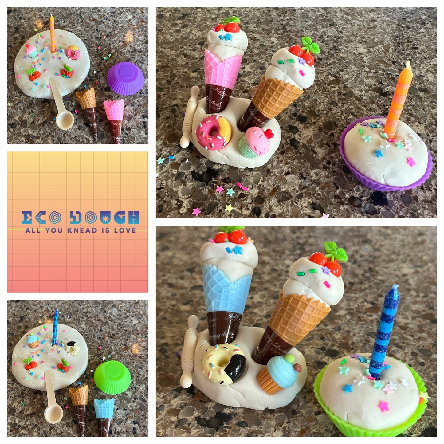Organic Playdough sensory jar - BIRTHDAY create & decorate a cupcake/ice cream theme