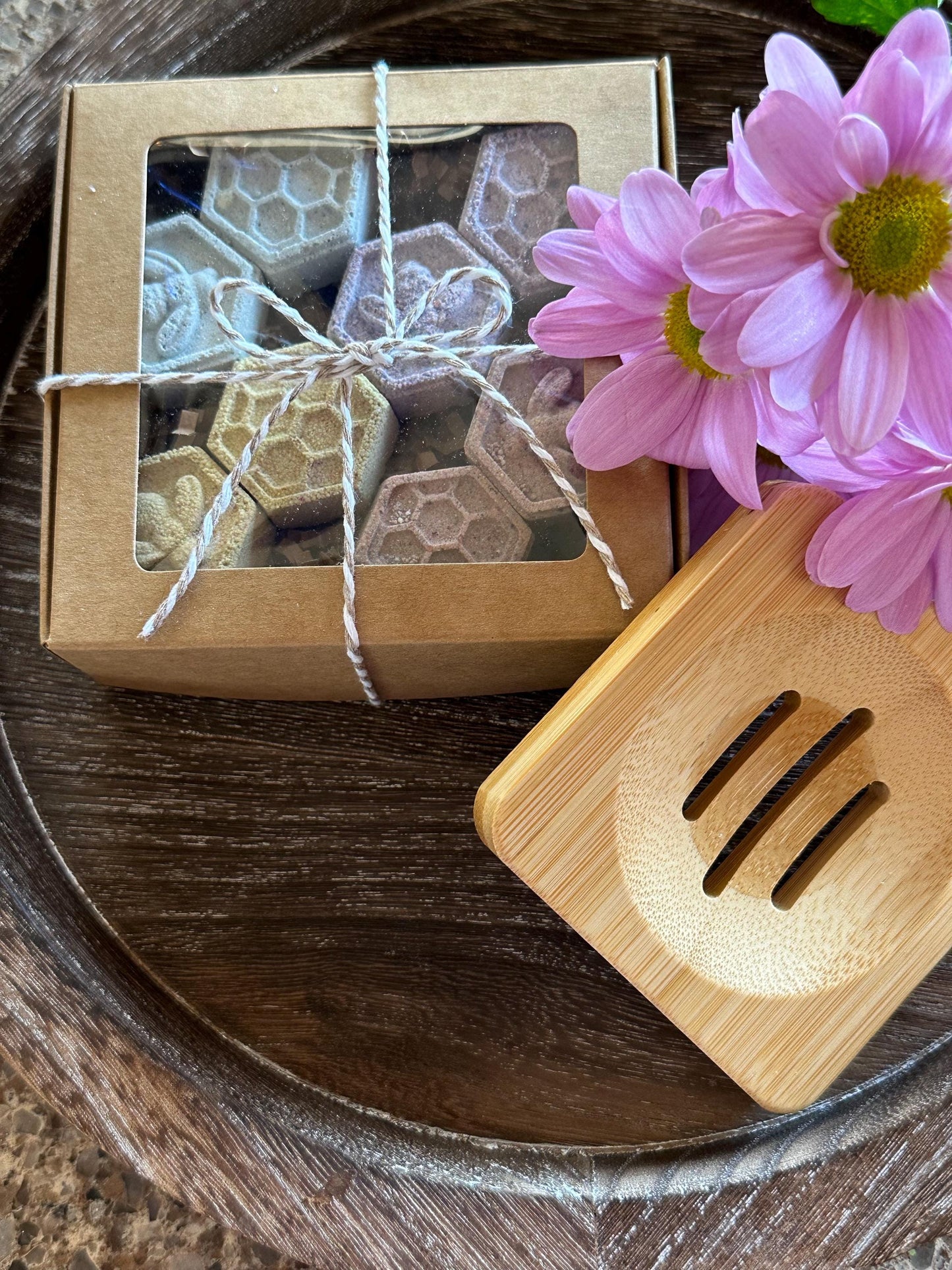 Organic mini shower steamers - 8 pack gift boxes & 6 oz bags w/ steamer dish option