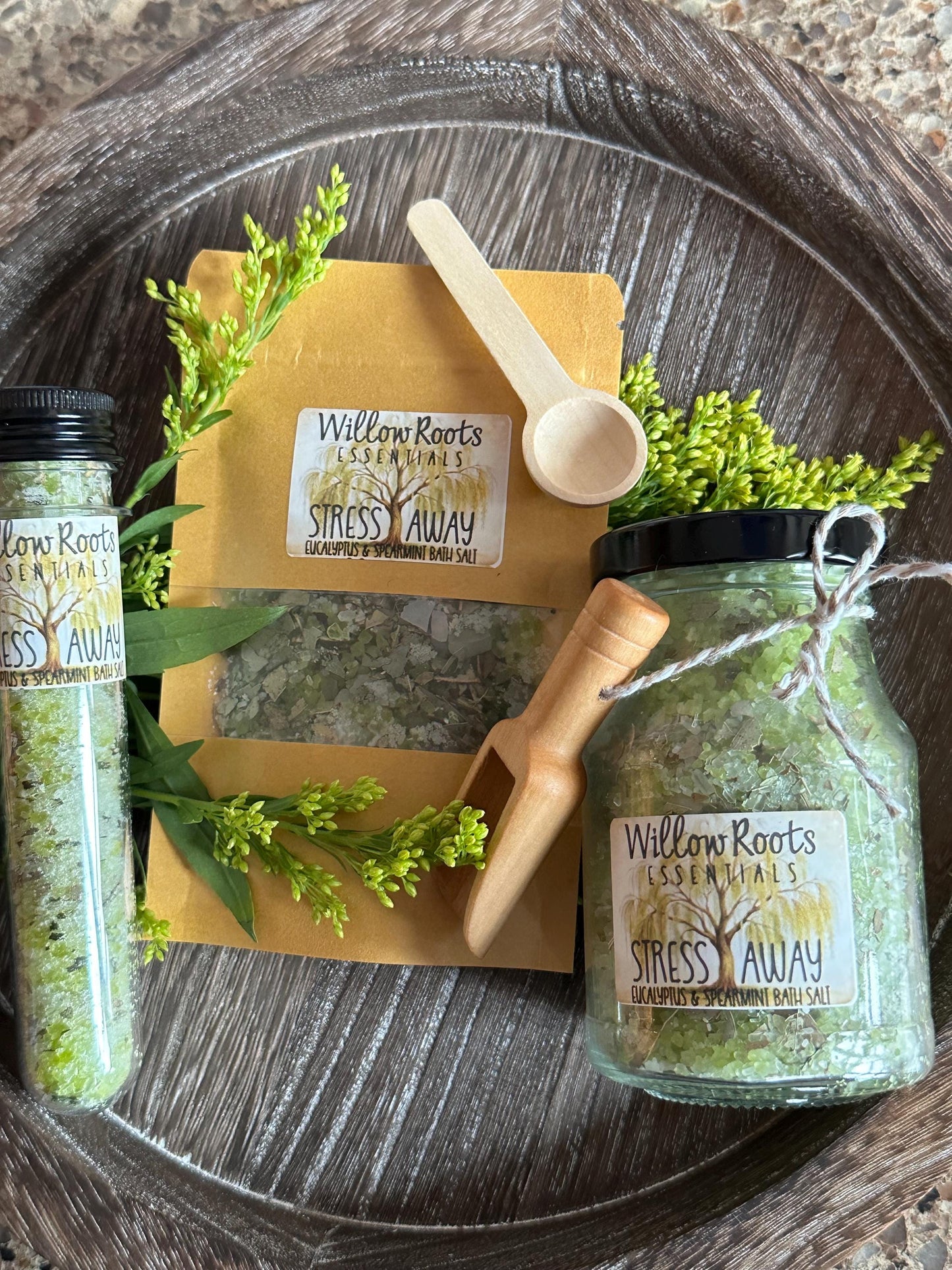 Organic bath salt tube, bath packet pouch, bath salt glass jar