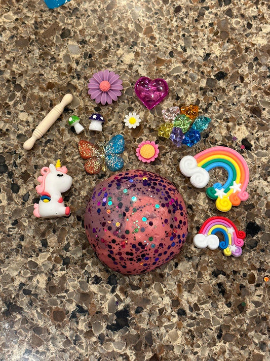 Organic & artifical dye free UNICORN Playdough sensory jar
