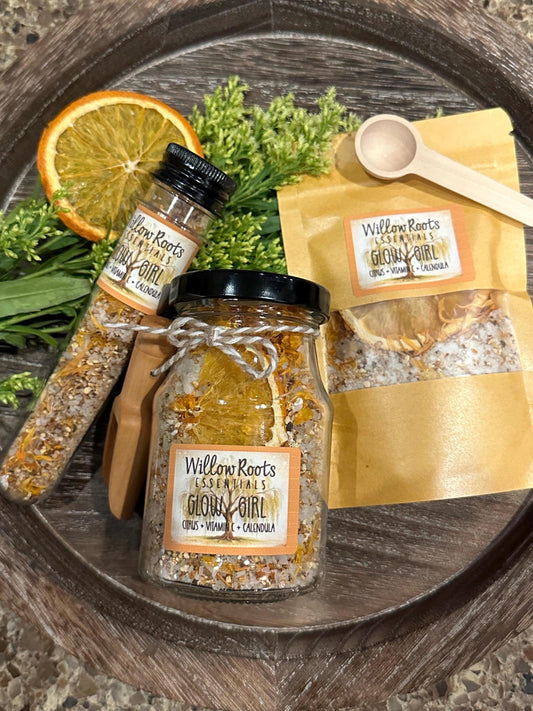 Organic bath salt tube, bath packet pouch, bath salt glass jar