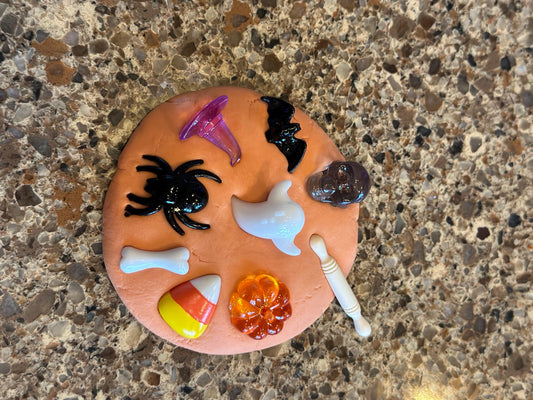 Organic Halloween Playdough sensory jar - HALLOWEEN - pumpkin, bat, ghost, skull, candy corn, bones, spider theme - add Lego skeleton kit &