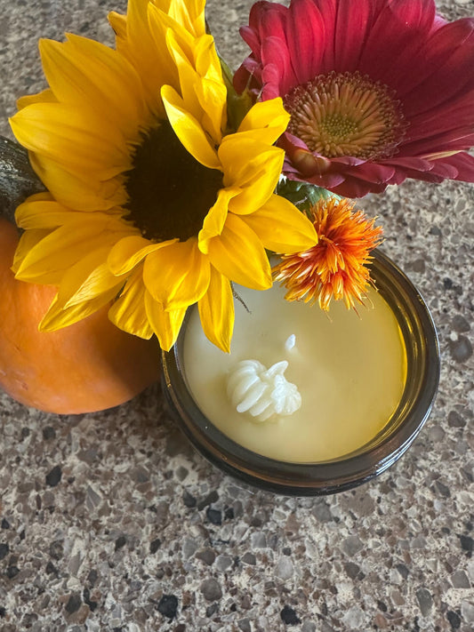 Pure Organic Beeswax Candle - Clean ingredient, non-toxic candles - wax bee, leaf, pumpkin, & flower charms - NEW FALL CANDLES